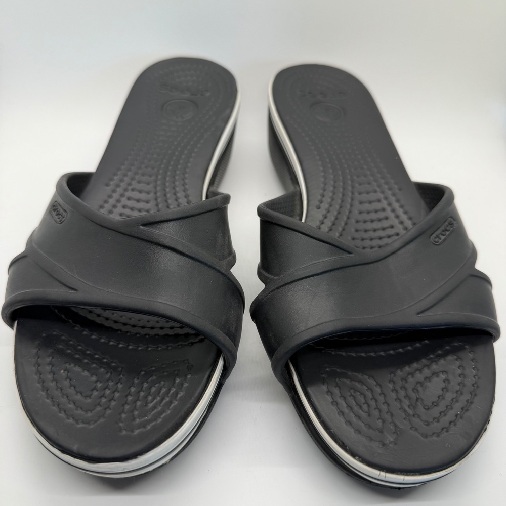Crocs Meleen Twist Black Slide Sandals Womens Size 9 Wedge Heel Comfort Shoes